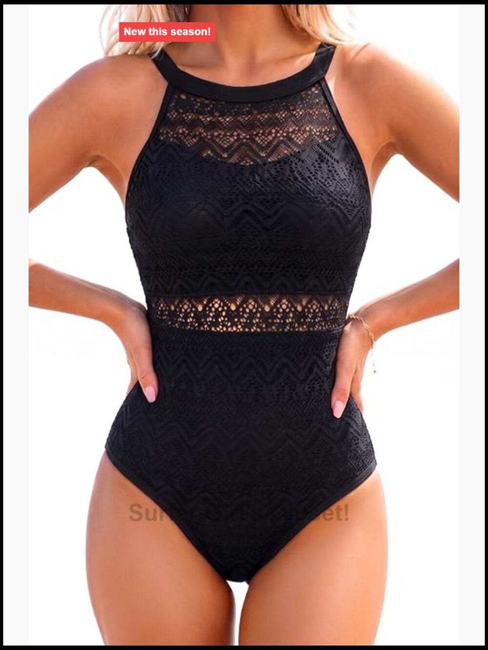 Crochet Tummy Control One Piece Swimsuit High Neck Full Coverage